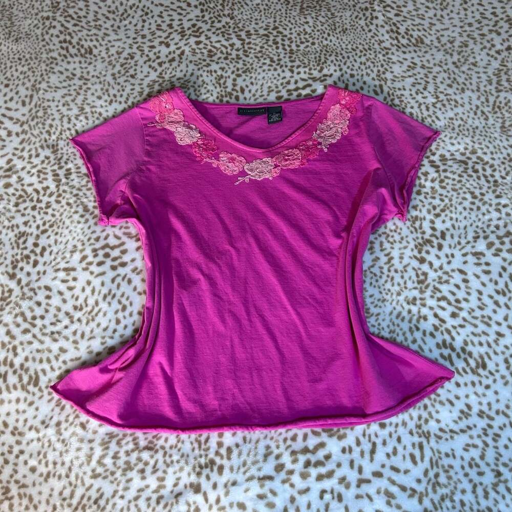 Relativity Top Size XL Magenta Beaded Floral Neckline